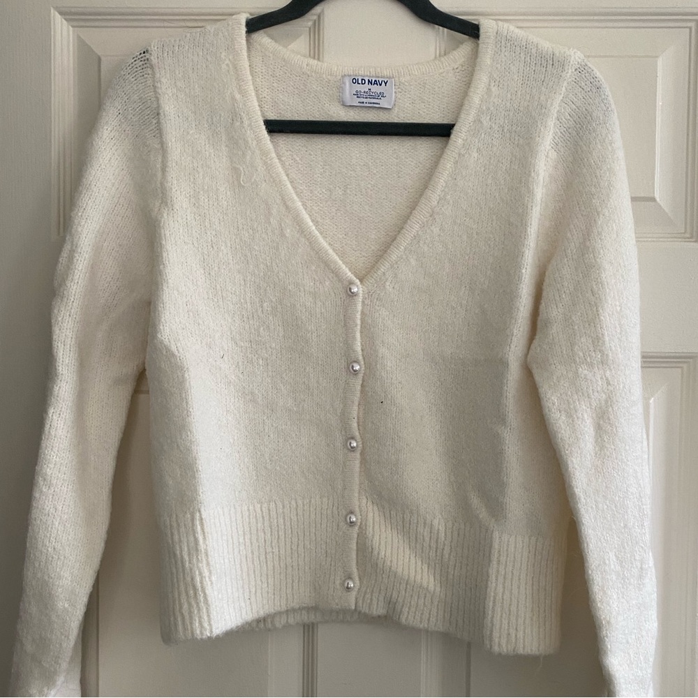 Pearl button fuzzy sweater